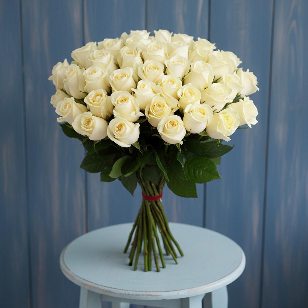 Букет 51 Белая роза Эдлесс Лав в Кемь
