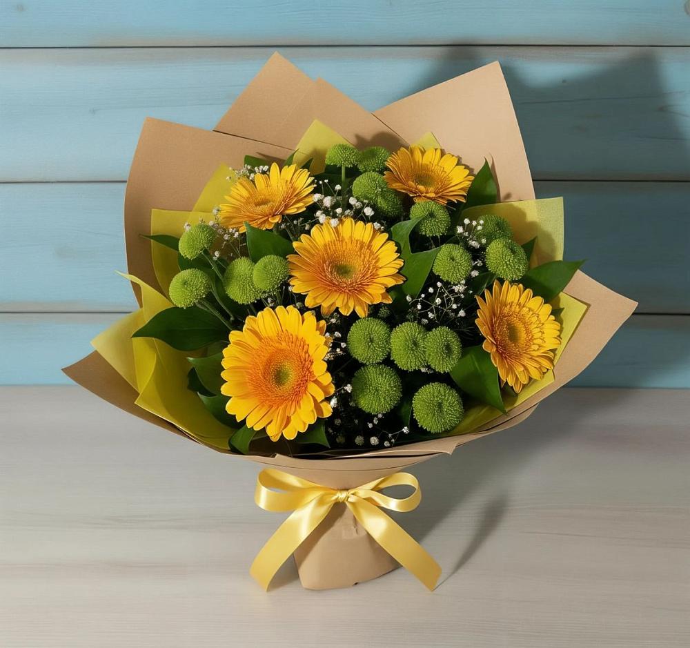 Букет цветов из: Герберы и Хризантемы в Кемь
