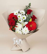 Букет цветов из:  Розы, Хризантемы, Герберы и Лилии в Кемь