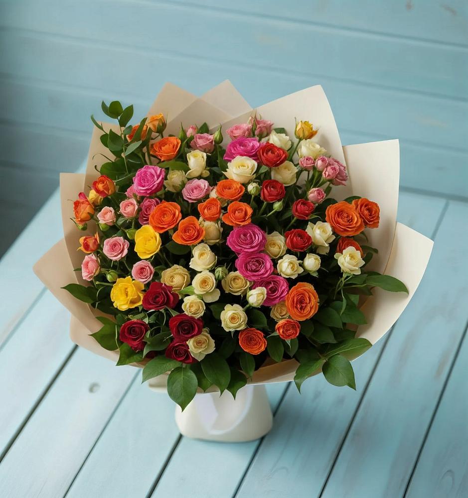 Букет Микс из разноцветных кустовых роз в Кемь