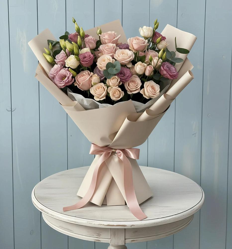 Букет цветов из: Розы и Лизиантусы в Кемь