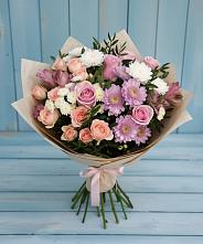 Букет цветов из:  Хризантемы, Розы и Альстромерии в Кемь